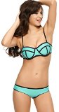 Ebuddy Push up Bright Neoprene Bikini Set Swimsuit Swimwear, 1-Green(FBA), L(US6-8)