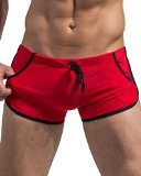 Neleus Men's Elastic Waistband Swimwear With Pockets Red US M / Asia XL
