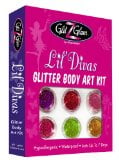 Glitter Tattoo Kit: Lil Divas. 6 Large Glitters & 12 Tattoo Stencils for kids, teenagers and adults