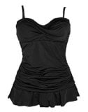 Cocoship Black Plus Size Bandeau Ruffled Skirted Tankini & Bikini Bottom Two Piece Solids Swimsuit 22(FBA)