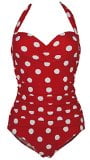 1950s Retro Red Vintage One Piece Monokini White Polka Swimsuits Swimwear XL(FBA)