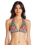 Trina Turk Women's Peruvian Stripe Buckle Front Halter Bikini Top, Multi, 12