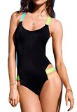 Halife Women's Fluorescent Strap One-piece Bikini Monokini Swimwear (L, Black)