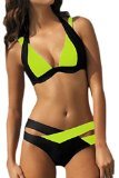 Roswear Women's Padded Color Block Push Up Bikini Swimsuits Neon Yellow X-Large