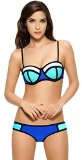 Ebuddy Color Conjoin Women Neoprene Bikini Set Swimwear Swimsuit (XS (US0-2), Deep Blue)