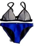 FLORAVOGUE 2015 New Women Neoprene Bikini Mesh Triangle Top with Bottom Bathing Suit Swimsuit Blue Small