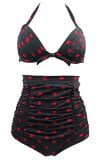 Cocoship Black & Red Polka Dot 50s Vintage High Waisted Bikini Swimsuits Two Piece Bathing Suit XL(FBA)