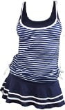 Women's Tankini Striped Trapeze Swim Dress Deep Blue X-Large